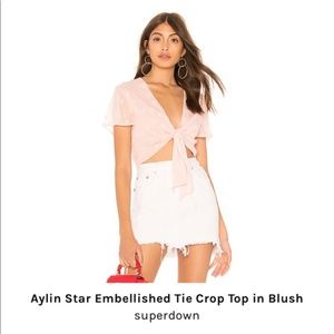 Superdown Star Embellished Tie Crop Top
